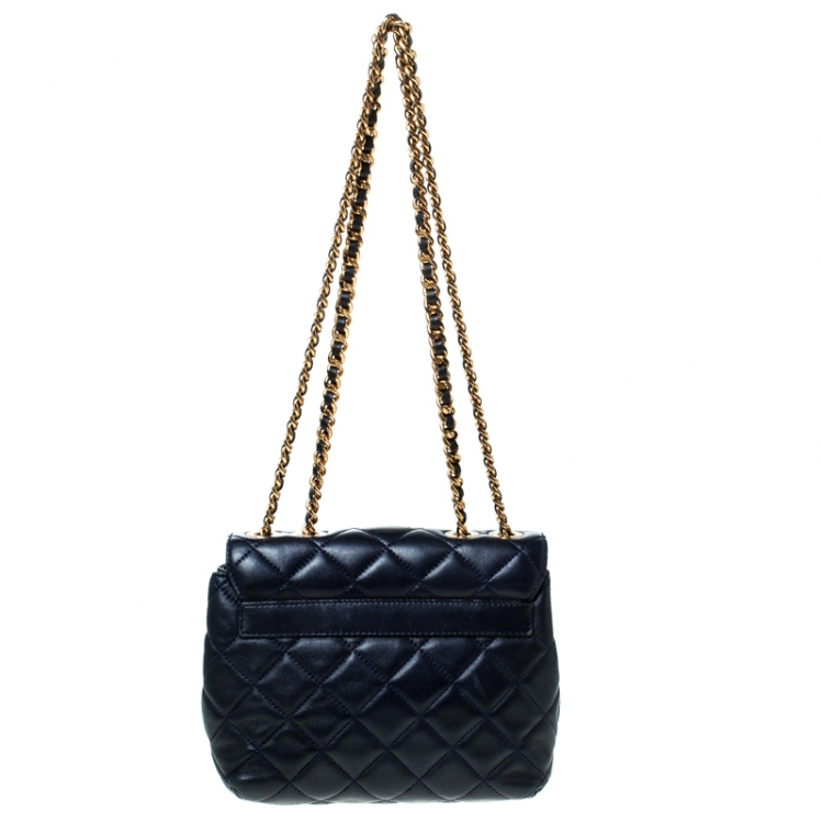 Pre Owned Moschino Navy Blue Quilted Leather Flap Shoulder Bag 