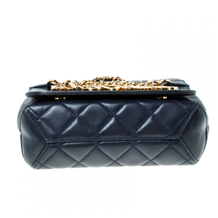 Pre Owned Moschino Navy Blue Quilted Leather Flap Shoulder Bag 