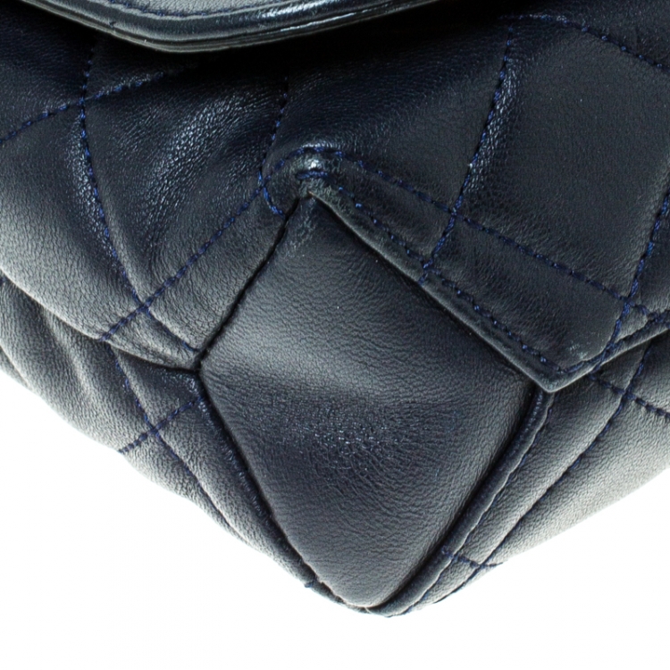 Pre Owned Moschino Navy Blue Quilted Leather Flap Shoulder Bag 