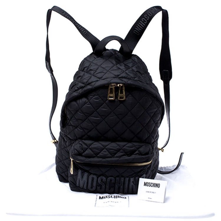 Pre Owned Moschino Black Nylon Quilted Backpack