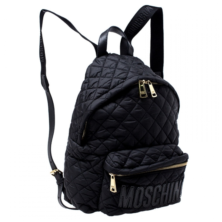 Pre Owned Moschino Black Nylon Quilted Backpack