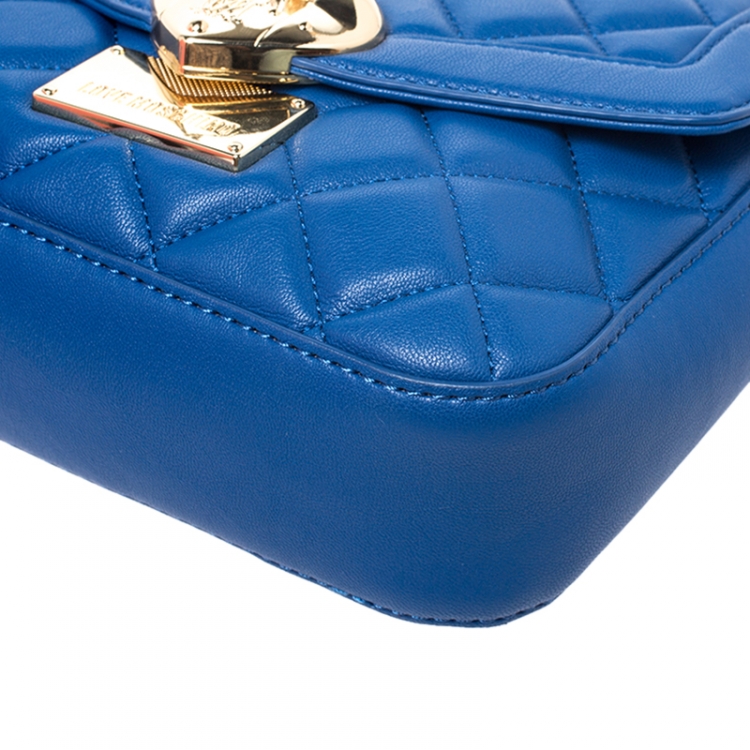 Pre Owned Love Moschino Blue Quilted Heart Clasp Shoulder Bag