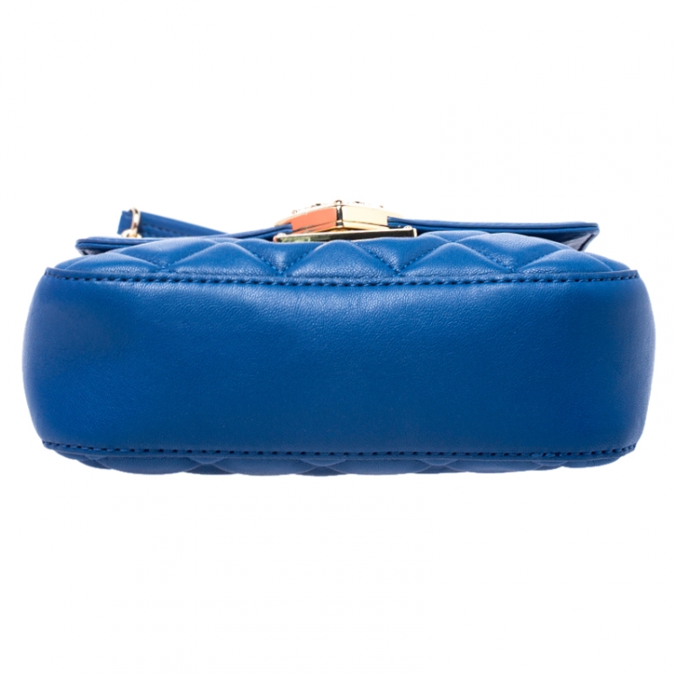 Pre Owned Love Moschino Blue Quilted Heart Clasp Shoulder Bag