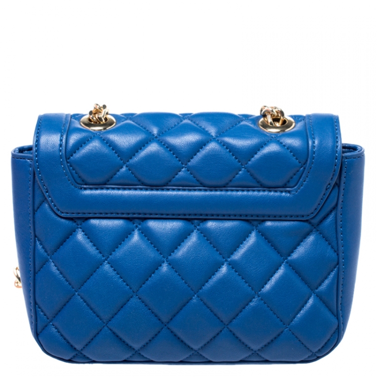 Pre Owned Love Moschino Blue Quilted Heart Clasp Shoulder Bag
