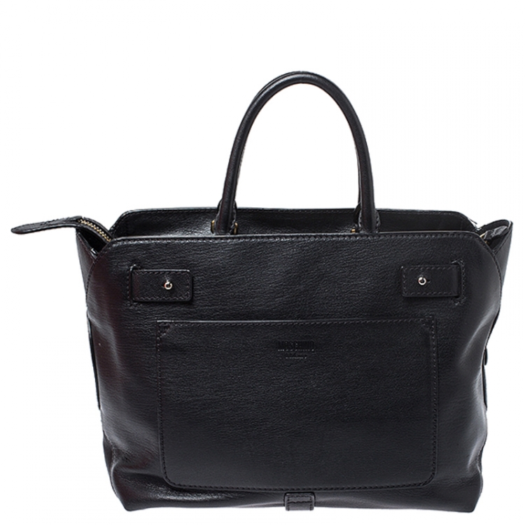 Pre Owned Moschino Black Leather Logo Buckle Tote 