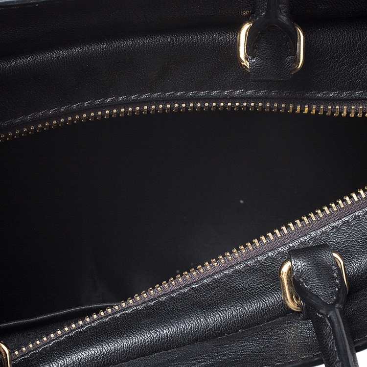 Pre Owned Moschino Black Leather Logo Buckle Tote 