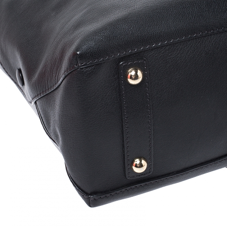 Pre Owned Moschino Black Leather Logo Buckle Tote 