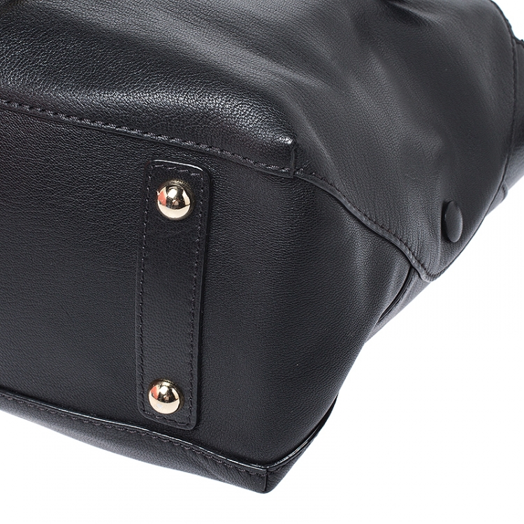 Pre Owned Moschino Black Leather Logo Buckle Tote 