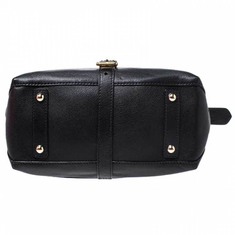 Pre Owned Moschino Black Leather Logo Buckle Tote 