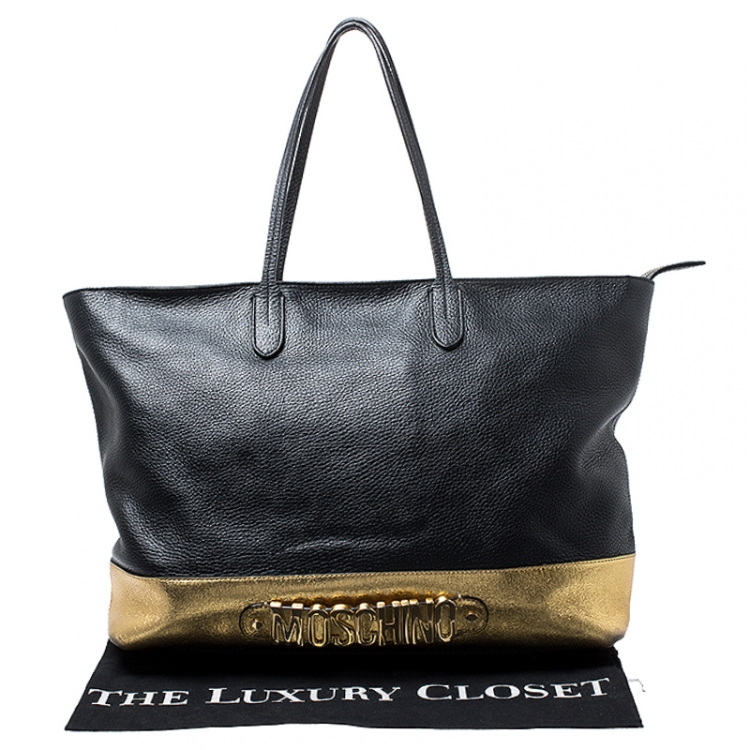 Pre Owned Moschino Black/Gold Leather Shopper Tote