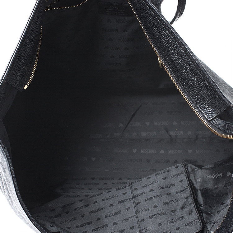 Pre Owned Moschino Black/Gold Leather Shopper Tote