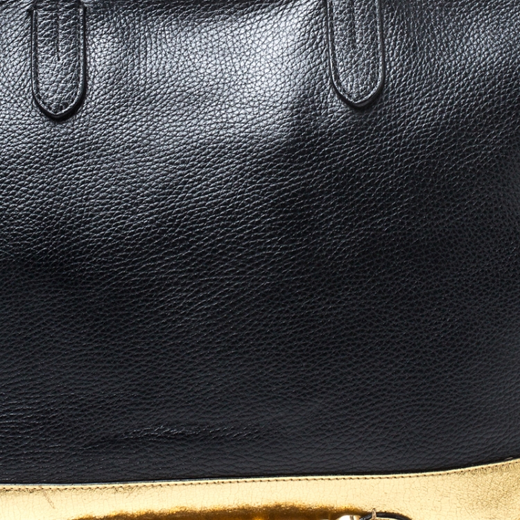 Pre Owned Moschino Black/Gold Leather Shopper Tote
