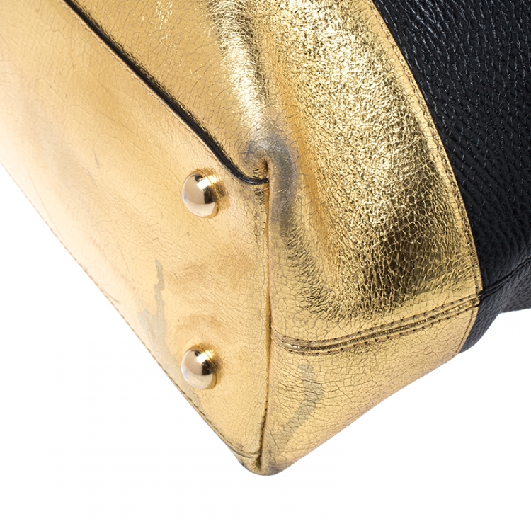 Pre Owned Moschino Black/Gold Leather Shopper Tote