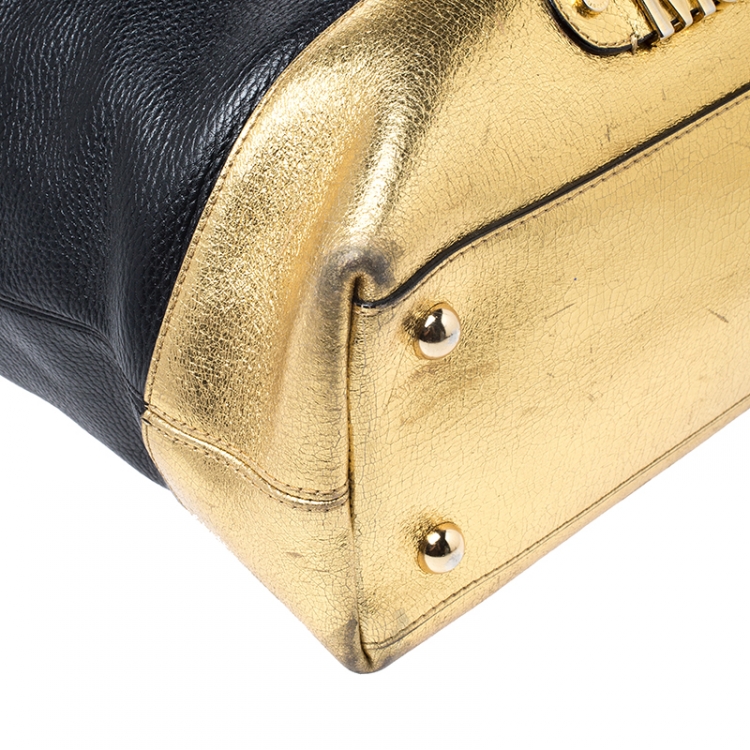 Pre Owned Moschino Black/Gold Leather Shopper Tote