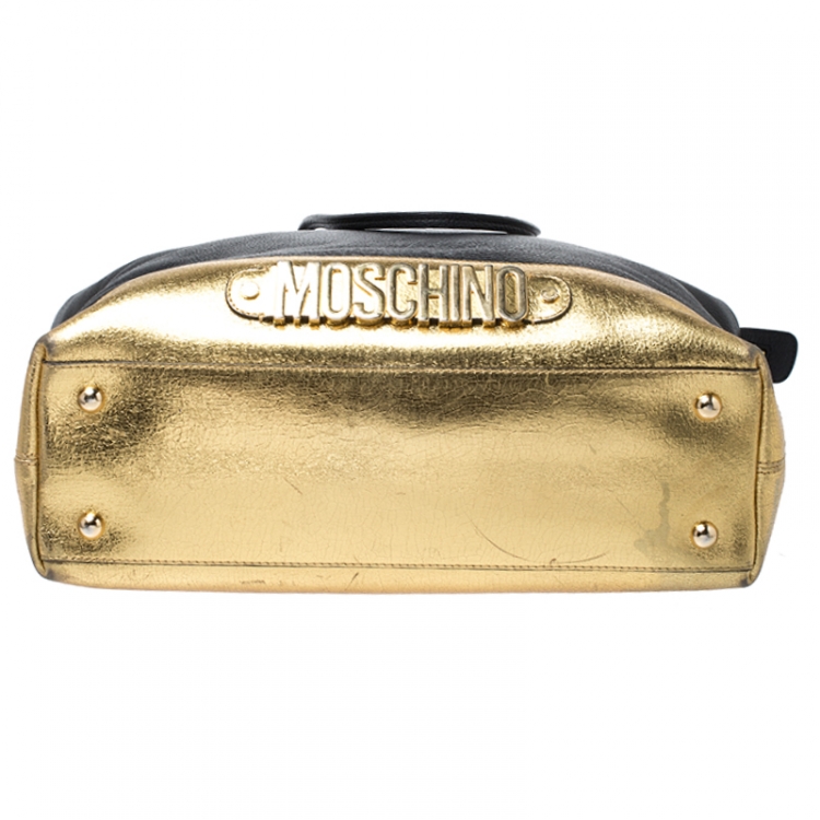 Pre Owned Moschino Black/Gold Leather Shopper Tote