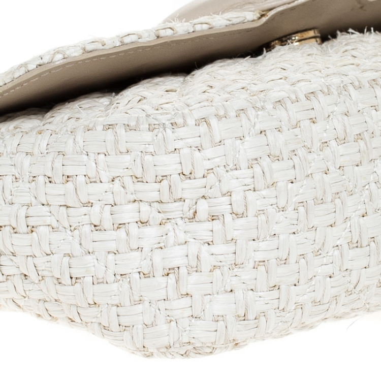 Pre Owned Moschino Off White Raffia and Leather Flap Shoulder Bag