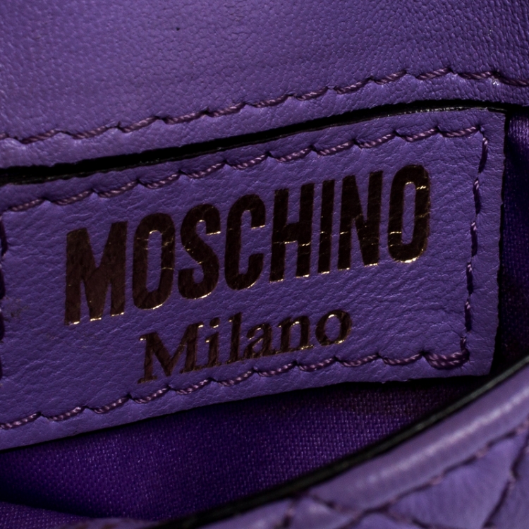 Pre Owned Moschino Lavender Quilted Leather Micro Logo Turnlock Crossbody Bag