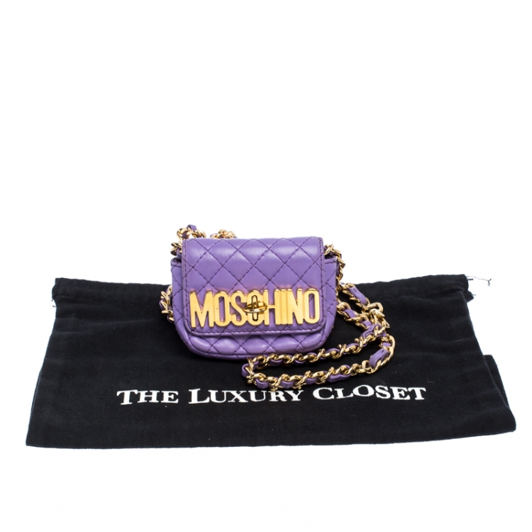 Pre Owned Moschino Lavender Quilted Leather Micro Logo Turnlock Crossbody Bag