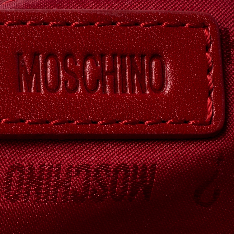 Pre Owned Moschino Red Quilted Nylon Flap Shoulder Bag