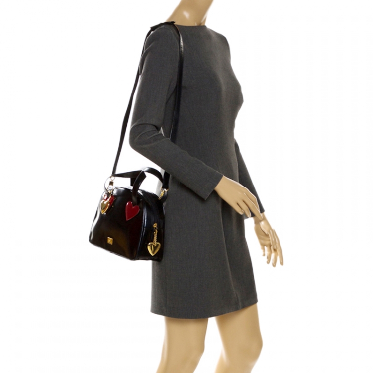 مملوكة مسبقًا Moschino Navy Blue Leather Vintage Redwall Dome Satchel