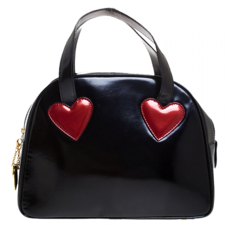 مملوكة مسبقًا Moschino Navy Blue Leather Vintage Redwall Dome Satchel