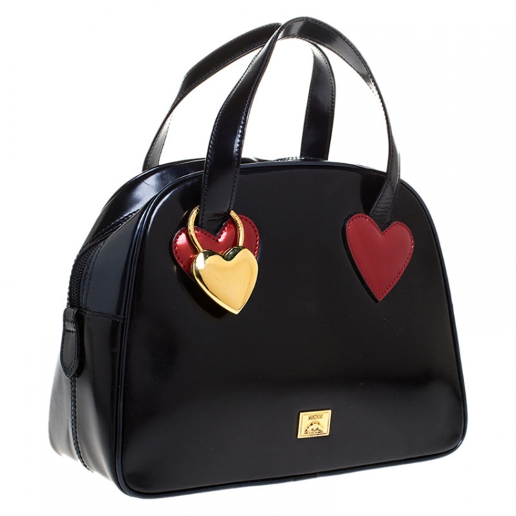 مملوكة مسبقًا Moschino Navy Blue Leather Vintage Redwall Dome Satchel