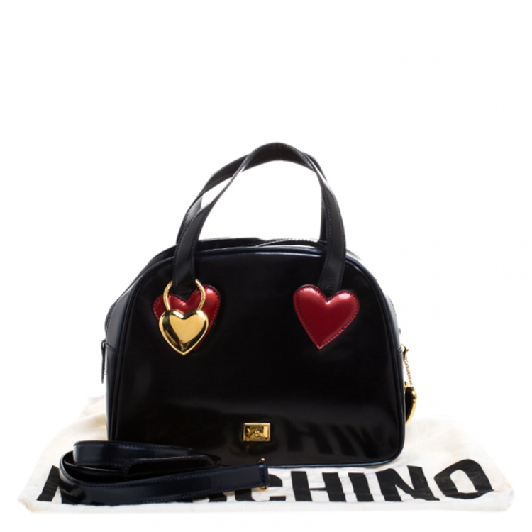 مملوكة مسبقًا Moschino Navy Blue Leather Vintage Redwall Dome Satchel