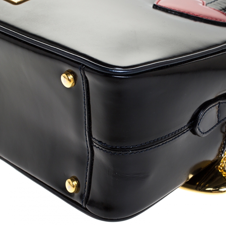 مملوكة مسبقًا Moschino Navy Blue Leather Vintage Redwall Dome Satchel
