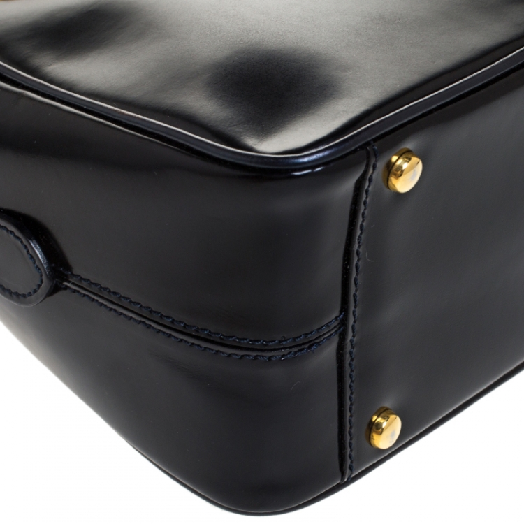 مملوكة مسبقًا Moschino Navy Blue Leather Vintage Redwall Dome Satchel