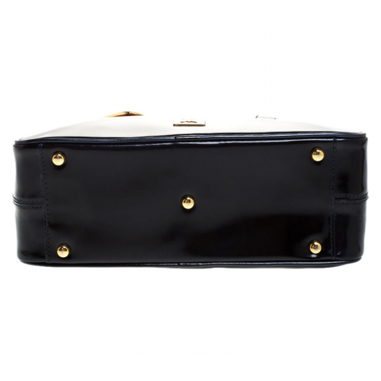 مملوكة مسبقًا Moschino Navy Blue Leather Vintage Redwall Dome Satchel