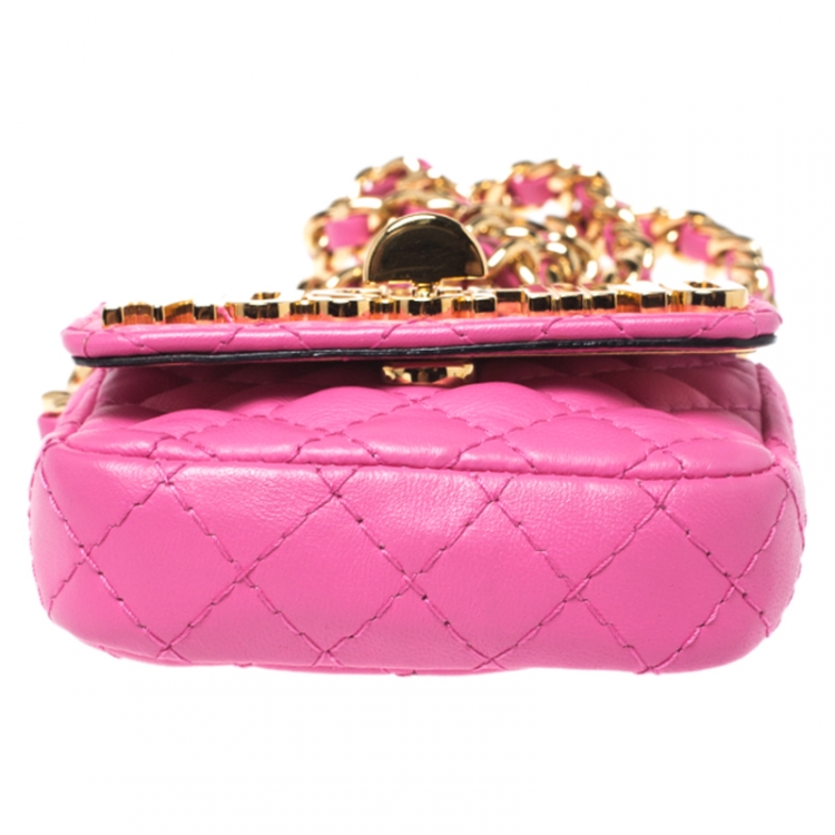 Pre Owned Moschino Pink Quilted Leather Mini Belt Bag