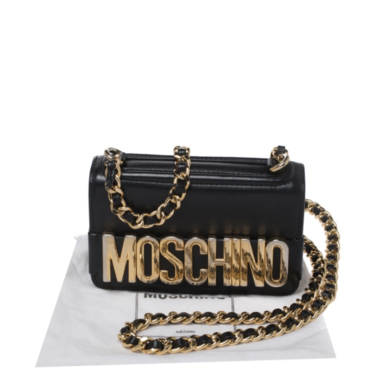 Pre Owned Moschino Black Leather Crossbody Bag