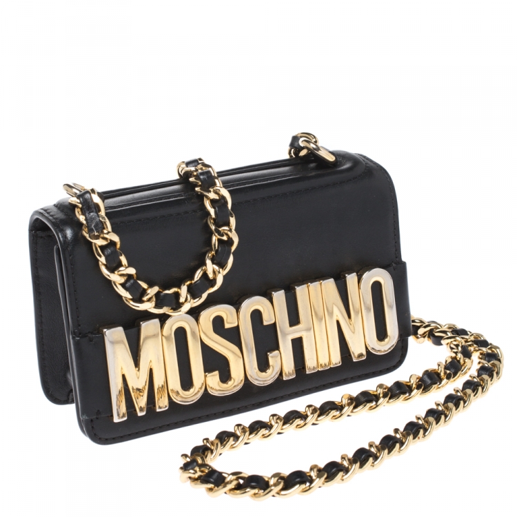 Pre Owned Moschino Black Leather Crossbody Bag