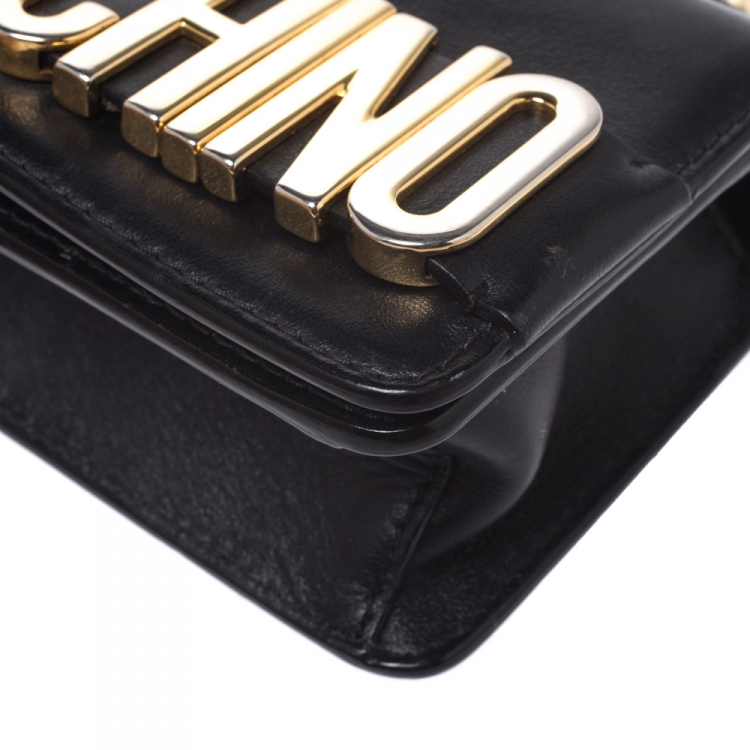 Pre Owned Moschino Black Leather Crossbody Bag