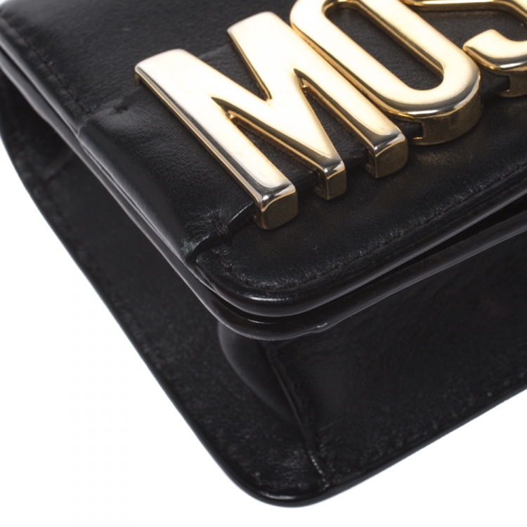 Pre Owned Moschino Black Leather Crossbody Bag