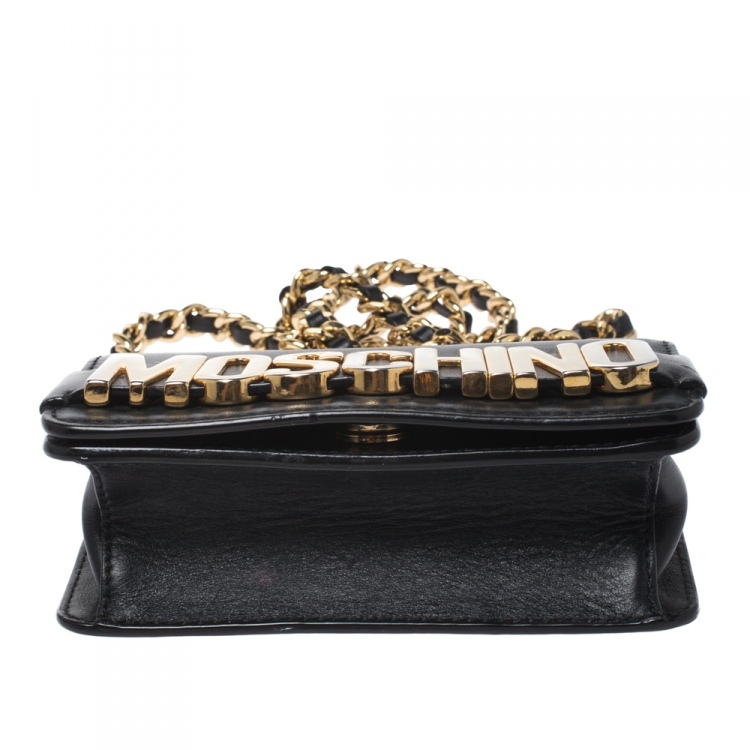 Pre Owned Moschino Black Leather Crossbody Bag