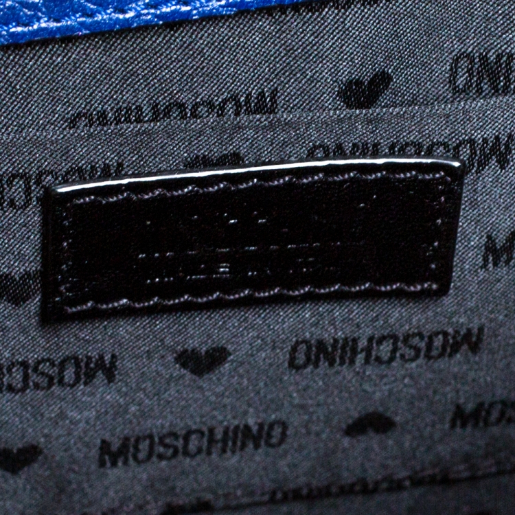 Pre Owned Moschino Blue Leather Logo Flap Shoulder Bag