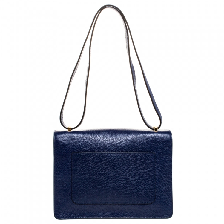 Pre Owned Moschino Blue Leather Logo Flap Shoulder Bag