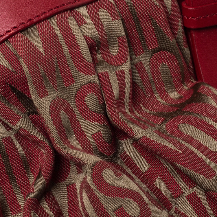 Pre Owned Moschino Red Signature Jacquard Fabric and Leather Heart Charm Hobo