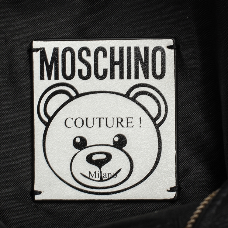 Pre Owned Moschino Black Coated Canvas and Leather Mini Dollar Teddy Bear Backpack