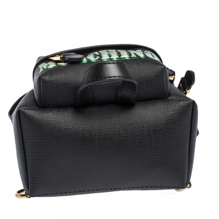 Pre Owned Moschino Black Coated Canvas and Leather Mini Dollar Teddy Bear Backpack