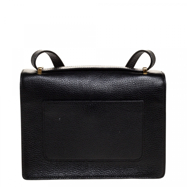 Pre Owned Moschino Black Leather Logo Flap Shoulder Bag