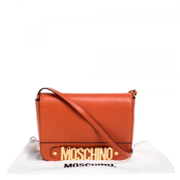 Pre Owned Moschino Orange Leather Flap Shoulder Bag