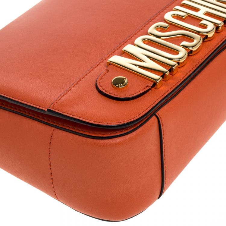 Pre Owned Moschino Orange Leather Flap Shoulder Bag