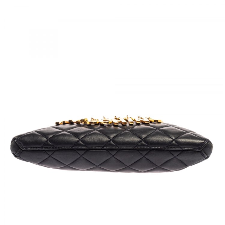 Pre Owned Moschino Navy Blue Quilted Leather Charms Wristlet Clutch