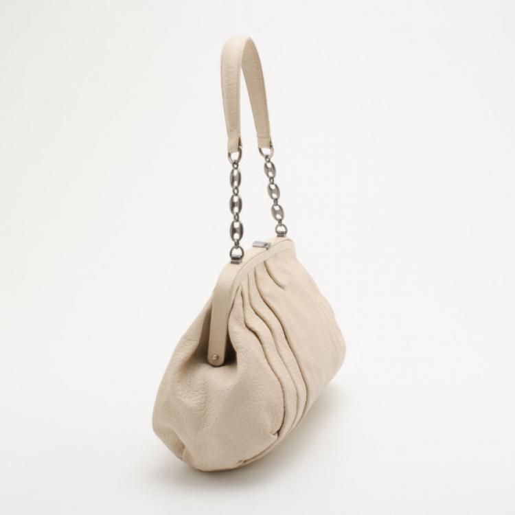 Pre Owned Moschino Beige Leather Pleated Shoulder Bag