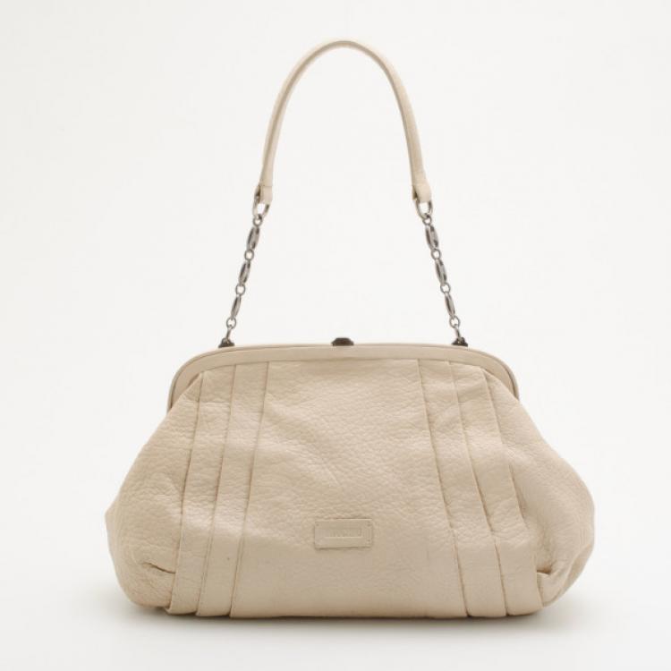 Pre Owned Moschino Beige Leather Pleated Shoulder Bag