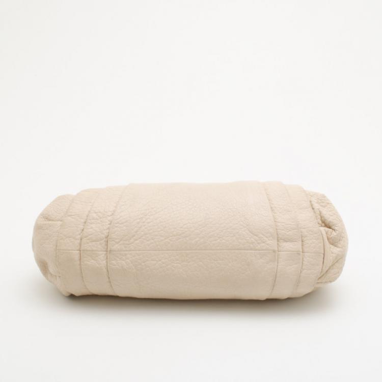 Pre Owned Moschino Beige Leather Pleated Shoulder Bag