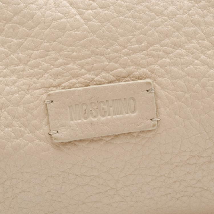 Pre Owned Moschino Beige Leather Pleated Shoulder Bag