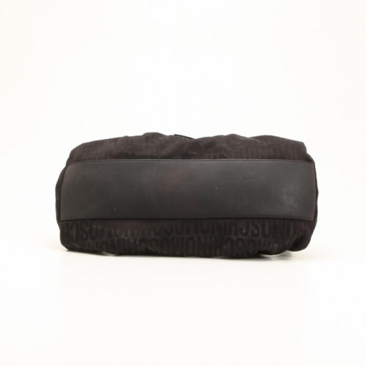 Pre Owned Moschino Monogram Logo Black Shoulder Bag 